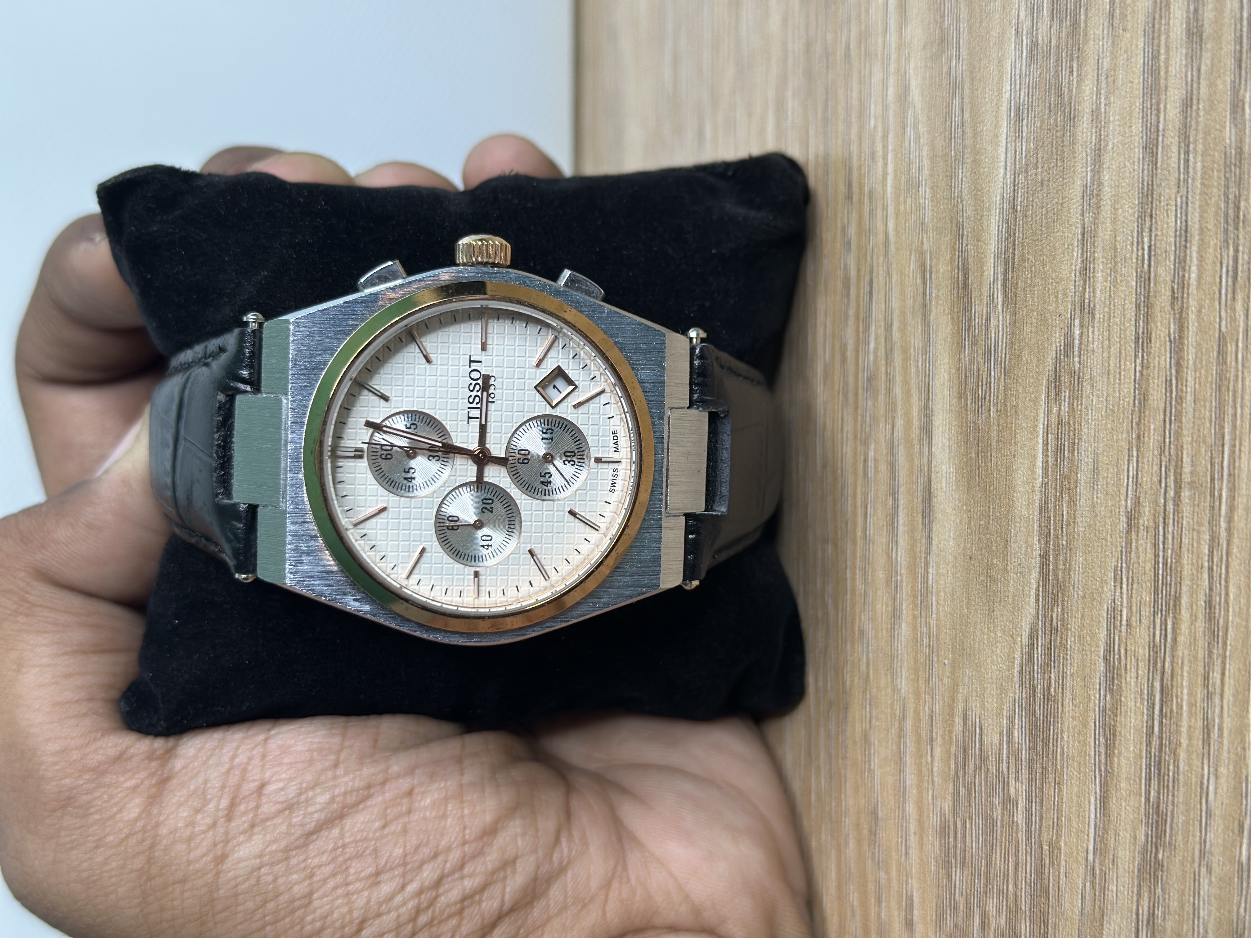 Tissot PRX Chronograph Black Leather Belt - White Dial