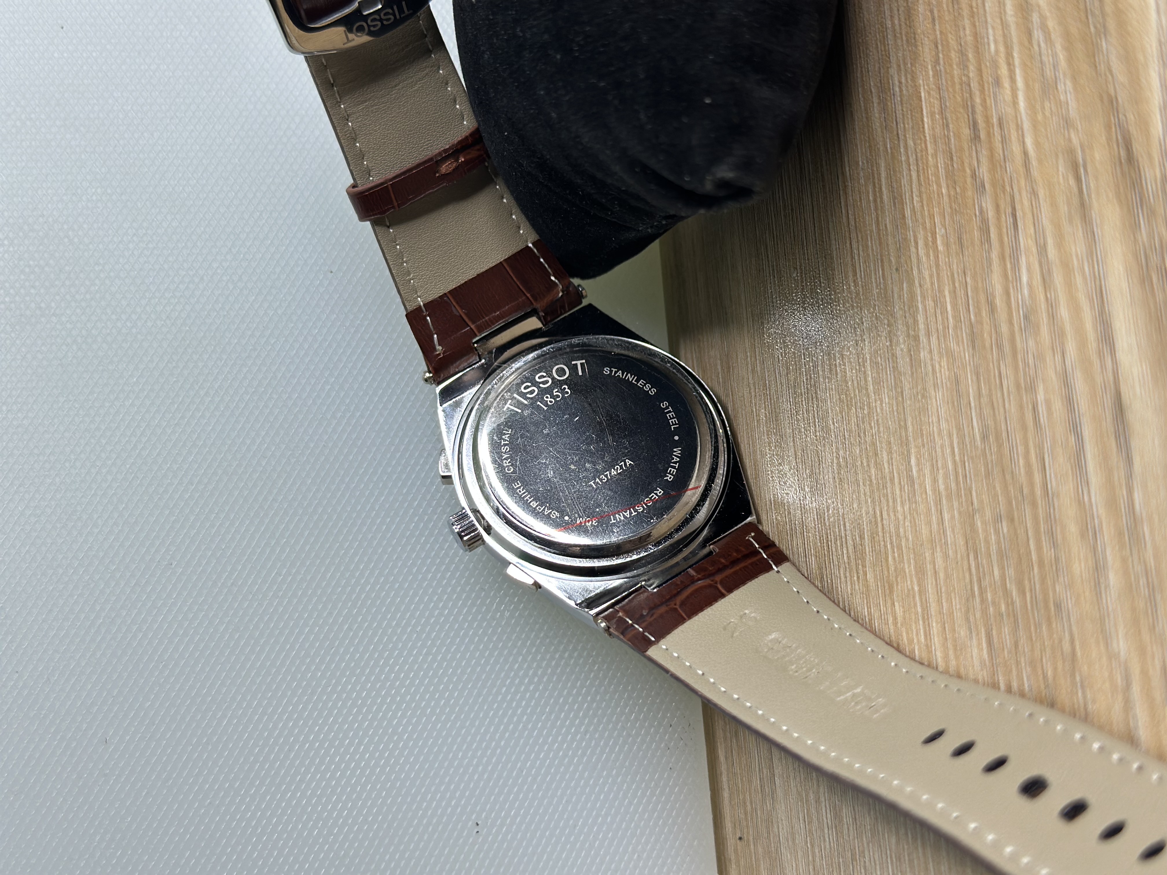 Tissot PRX Chronograph Brown Leather Belt - White Dial_img_1