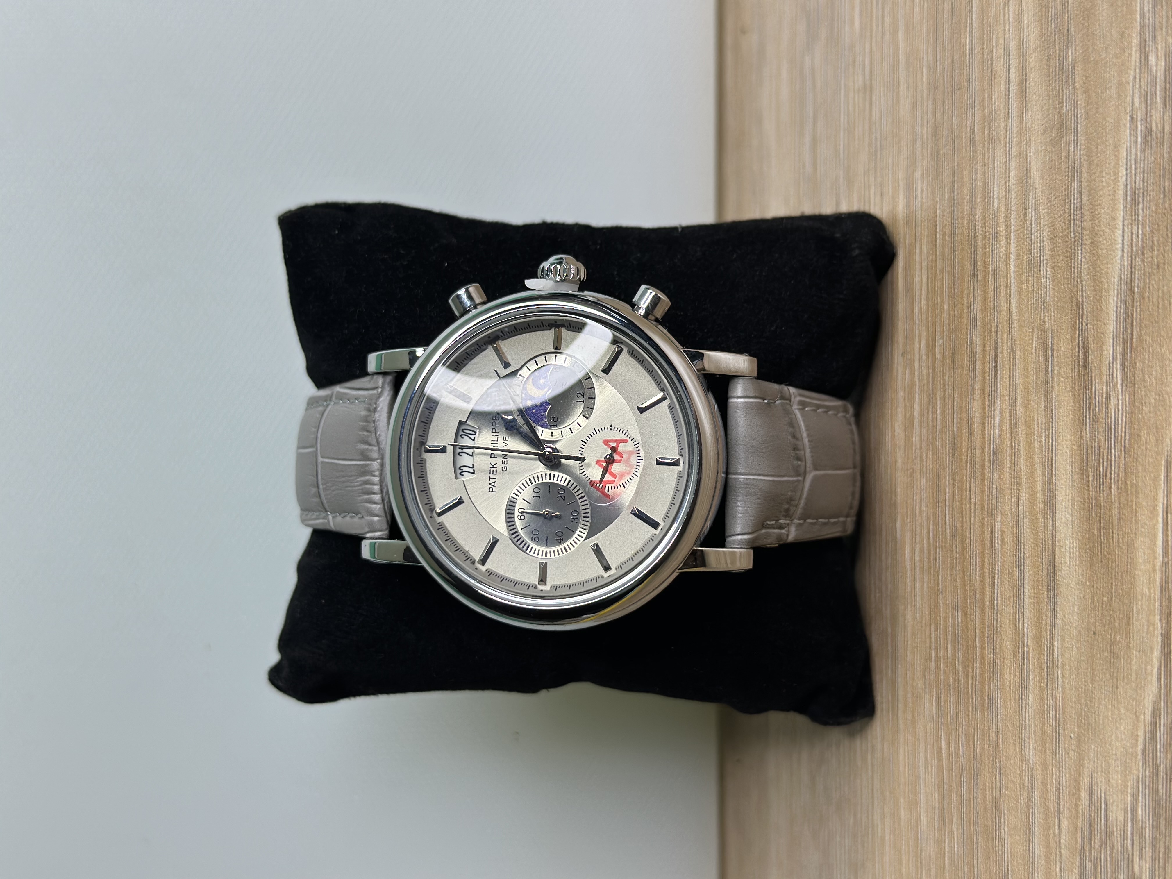 Patek Philippe Chronograph White Leather Strap - White Dial_img_0