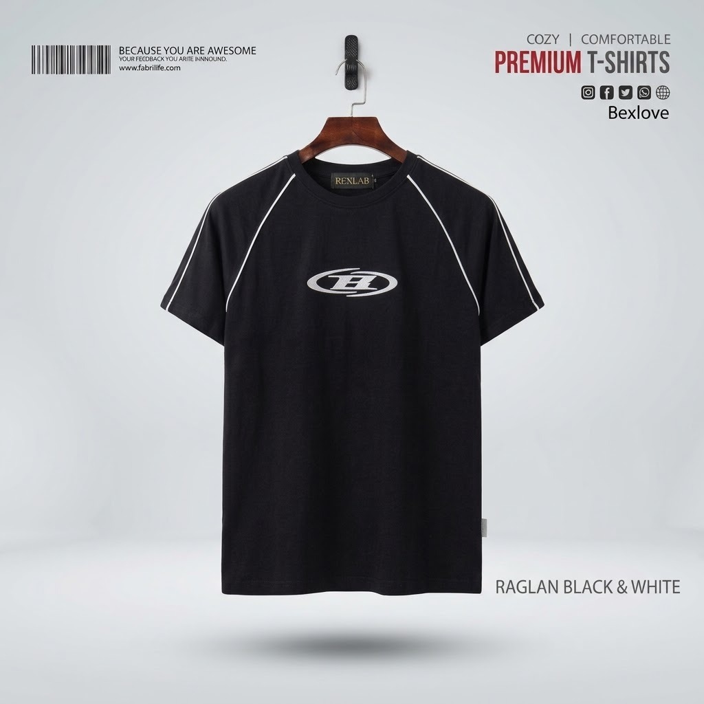 Premium Raglan Cotton T-Shirt - Black & White