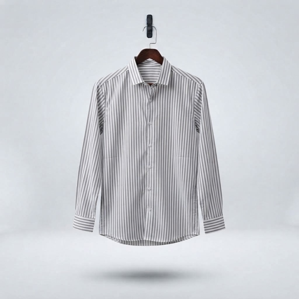 Men's Premium Grey Striped Long Sleeve Cotton Casual Shirt