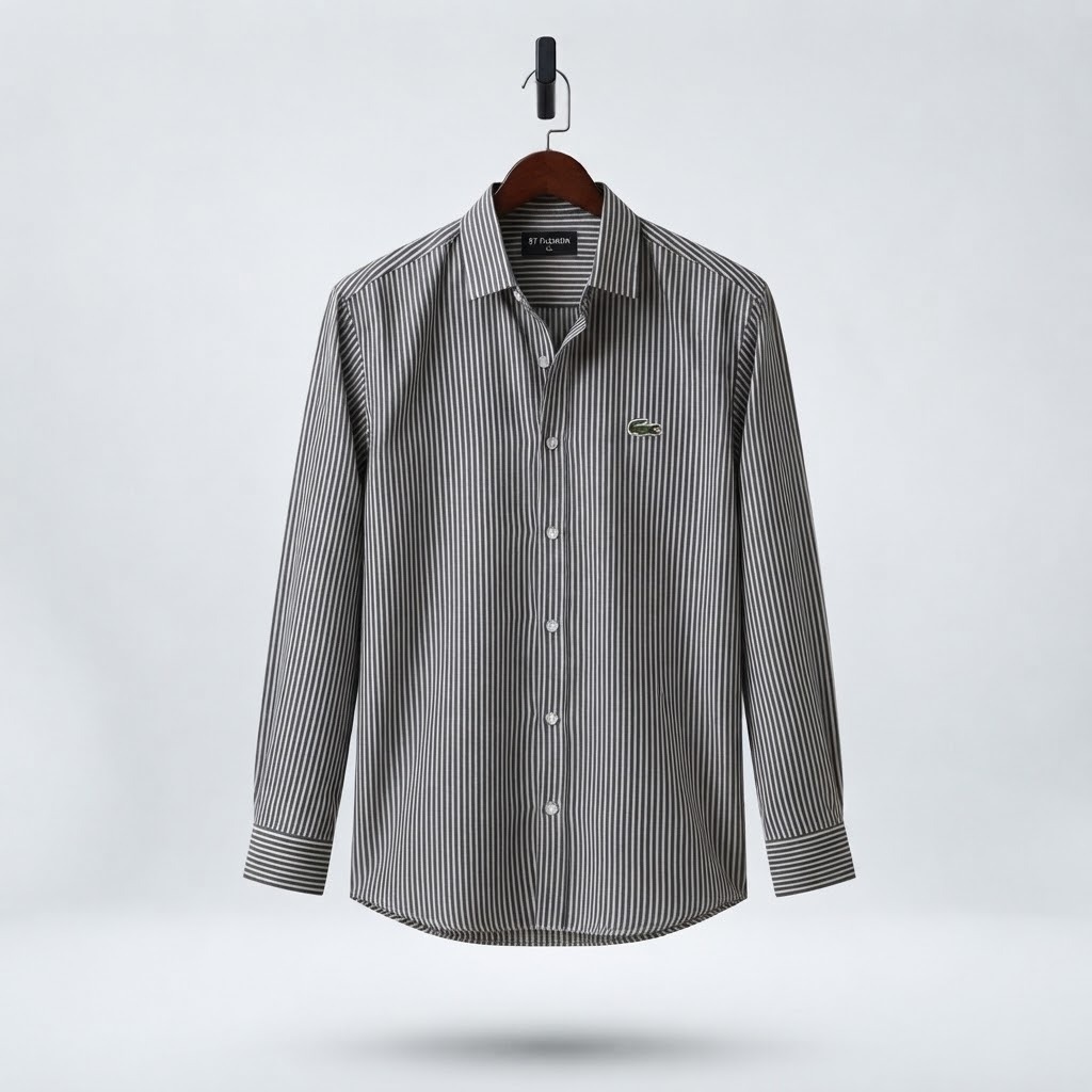 Men's Premium Black Striped Long Sleeve Cotton Casual Shirt