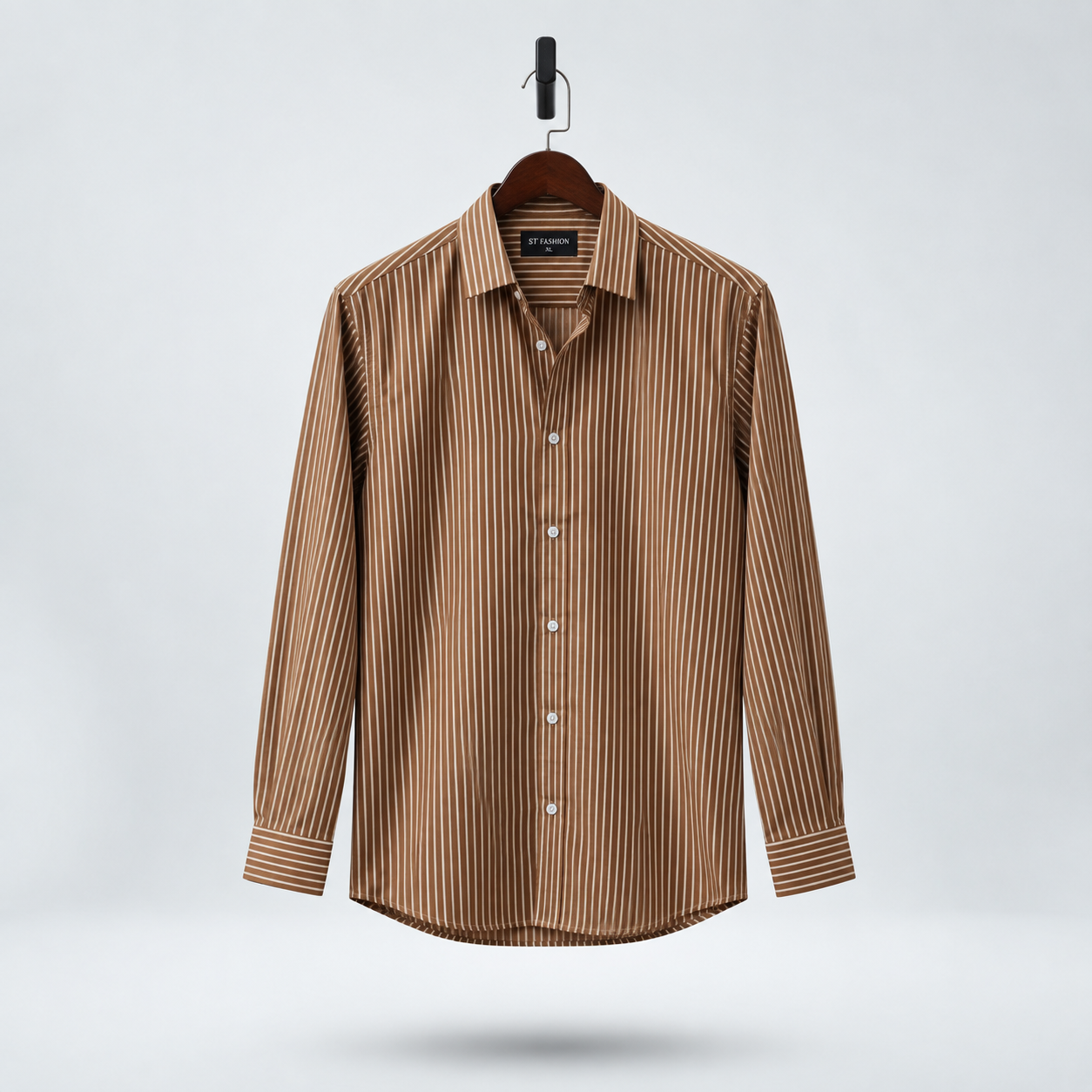 Men's Premium Brown Striped Long Sleeve Cotton Casual Shirt