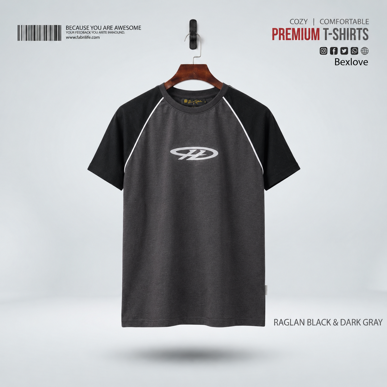 Men's Premium Raglan Black & Dark Gray Cotton T-Shirt
