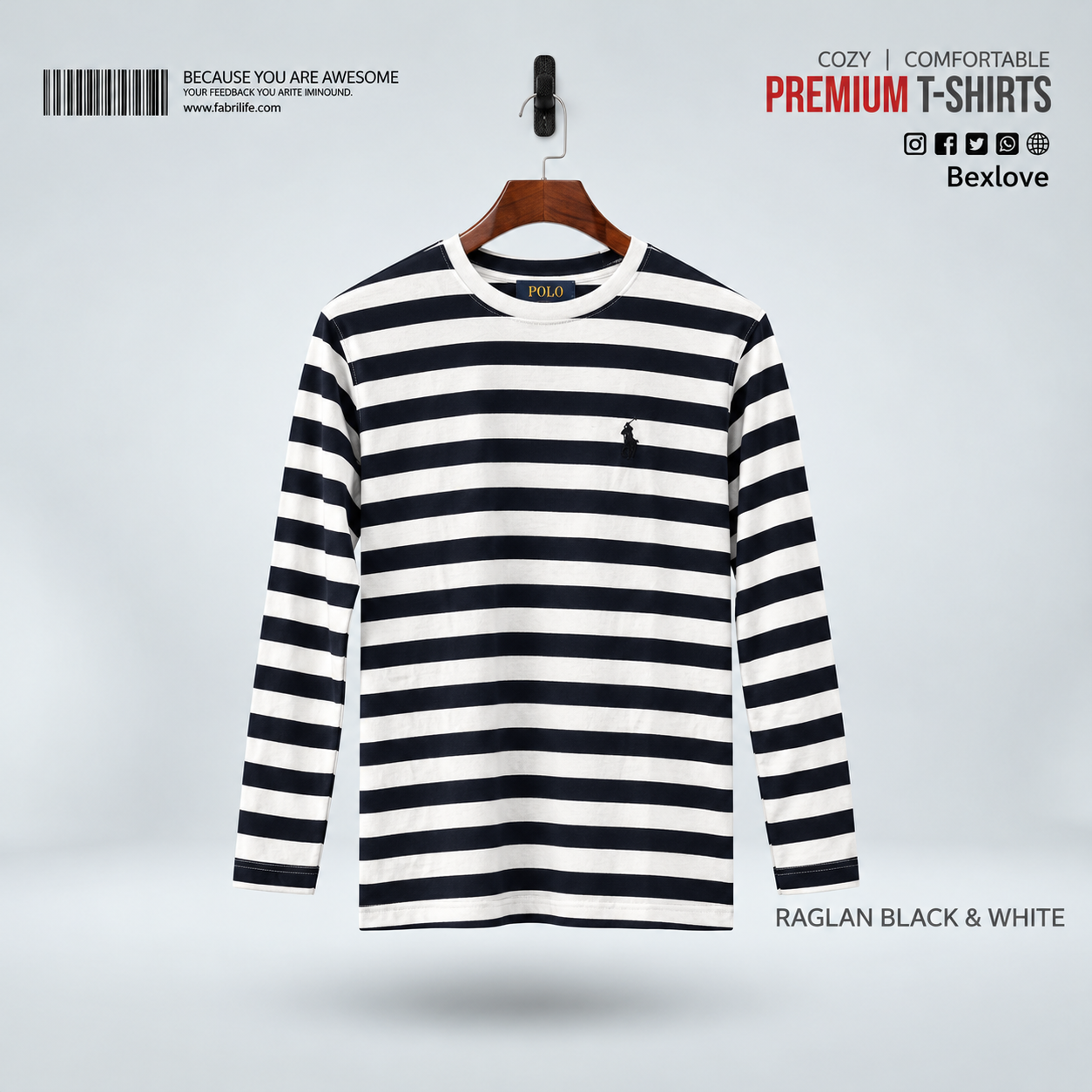 Bexlove Classic Black & White Stripe Full Sleeve T-Shirt