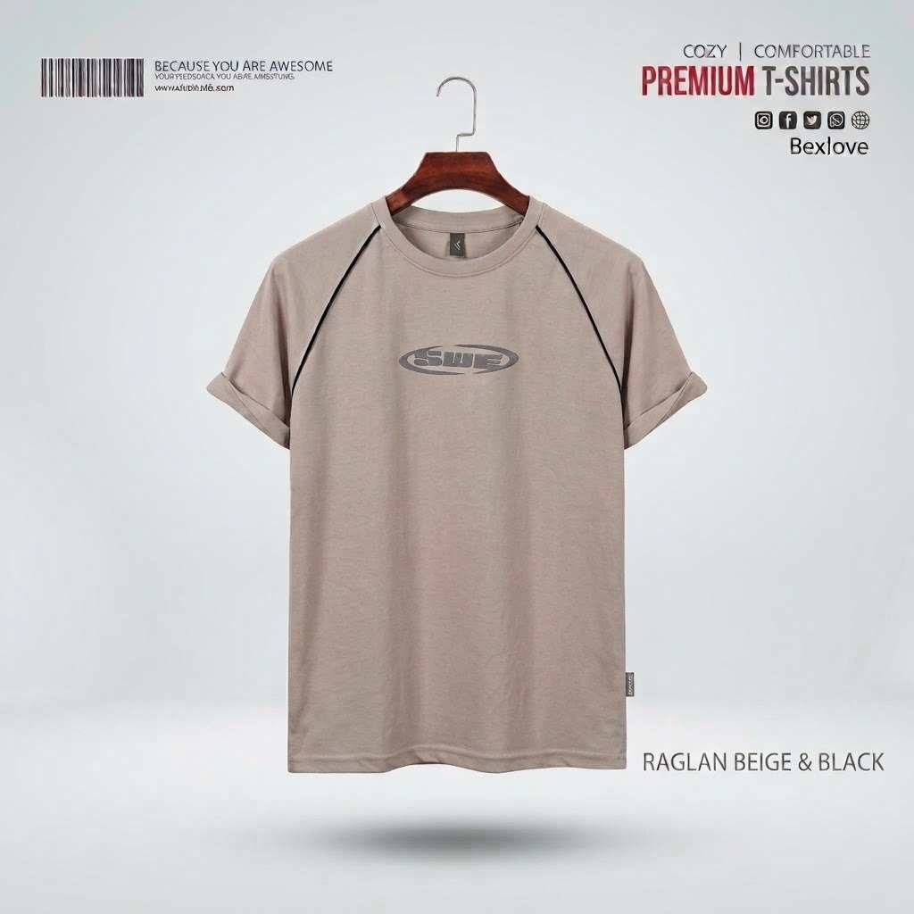 Premium Cotton Raglan T-Shirt for Men – Beige & Black