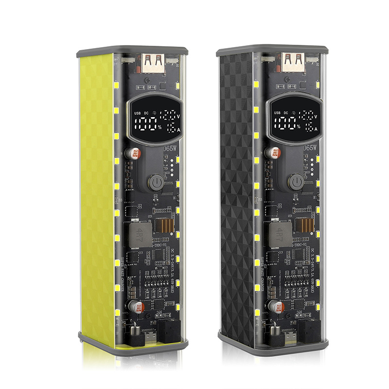 65W Super Fast Charging Transparent Power Bank Case Solderless 8pcs 18650 Battery with LED Light
