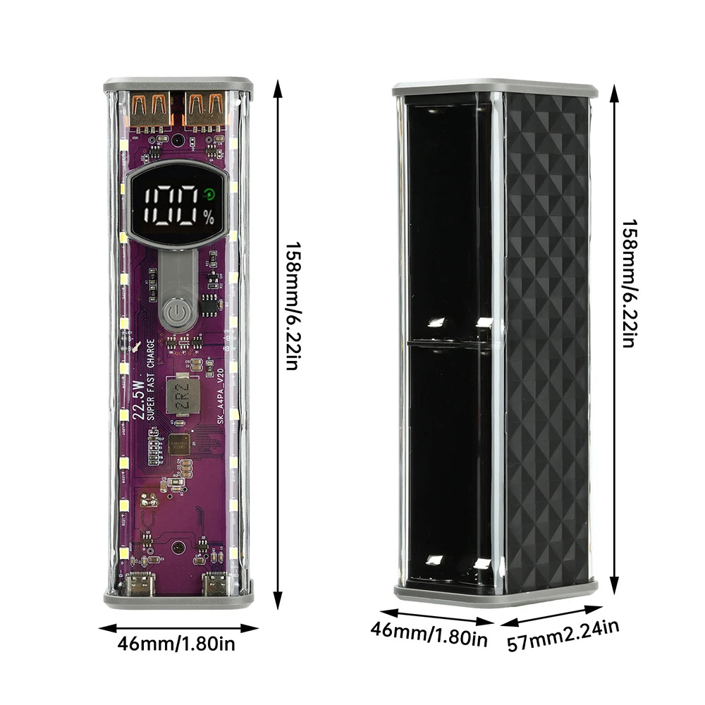 Fast Charging 8pcs 18650 Battery with LED Light Transparent Power Bank Case_img_1