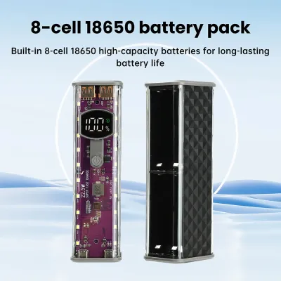 Fast Charging 8pcs 18650 Battery with LED Light Transparent Power Bank Case_img_3