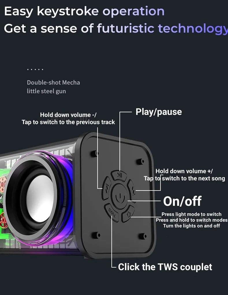 V8 Transparent Mecha Bluetooth Speaker_img_4