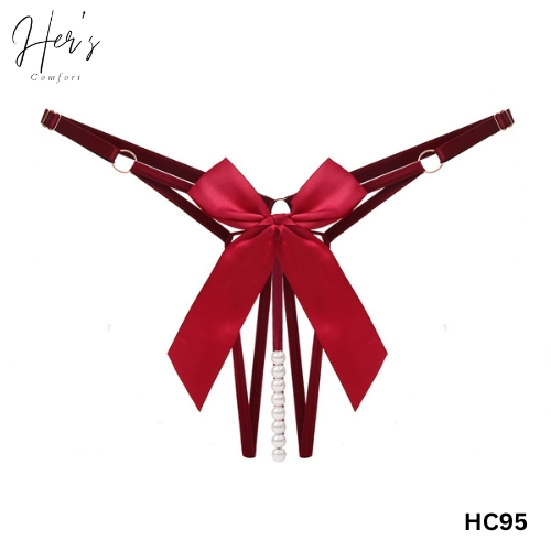 Adjustable G String Pearl Bow Thong