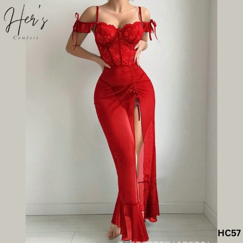 Sheer Mesh Lace Chemise Elegant Nightgown