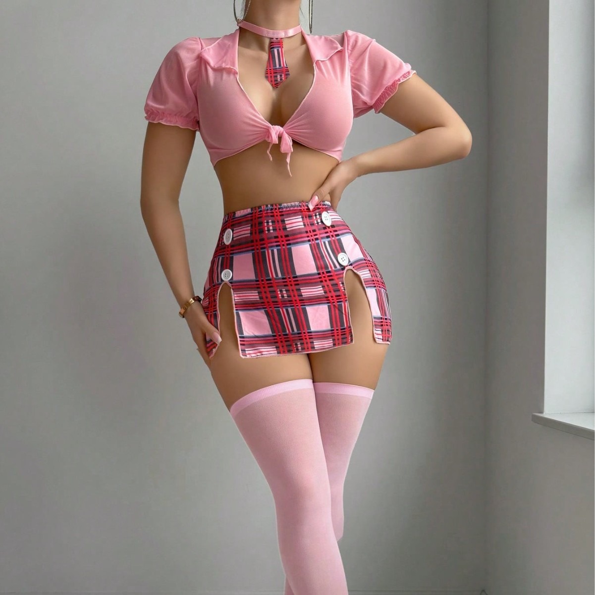 Playful Plaid High-Waist Mini Skirt with Side Slits