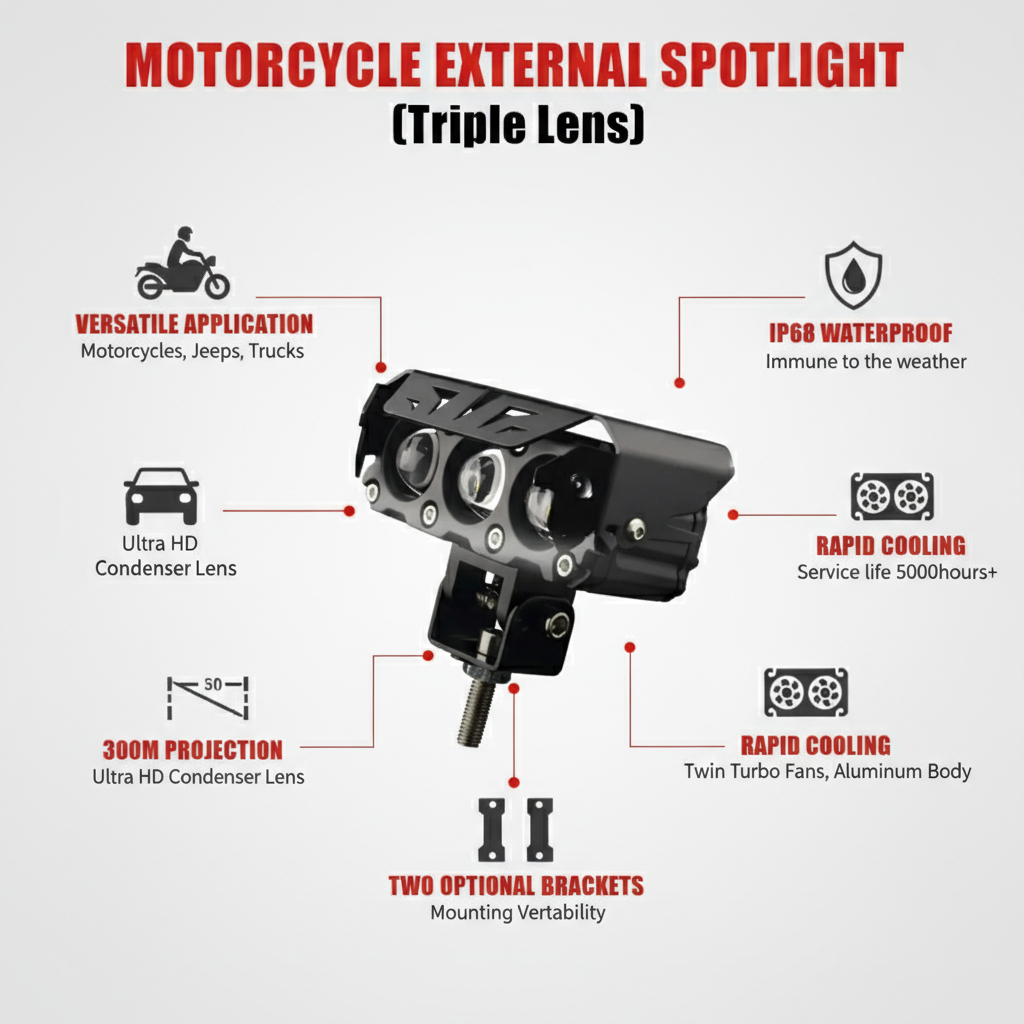 Motorcycle External Spotlight (Triple Lens)_img_4