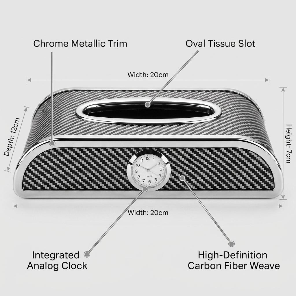 Car Carbon Fiber Tissue Box With Clock_img_1