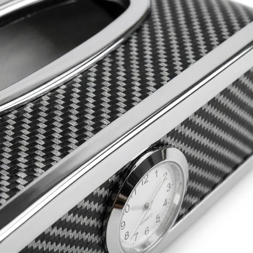 Car Carbon Fiber Tissue Box With Clock_img_2