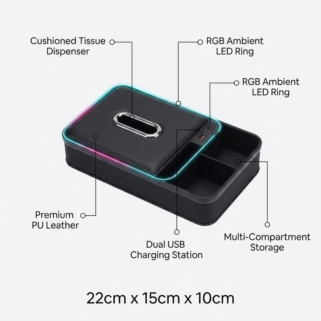 Multifunctional RGB Ambient Light Armrest Tissue Box_img_7