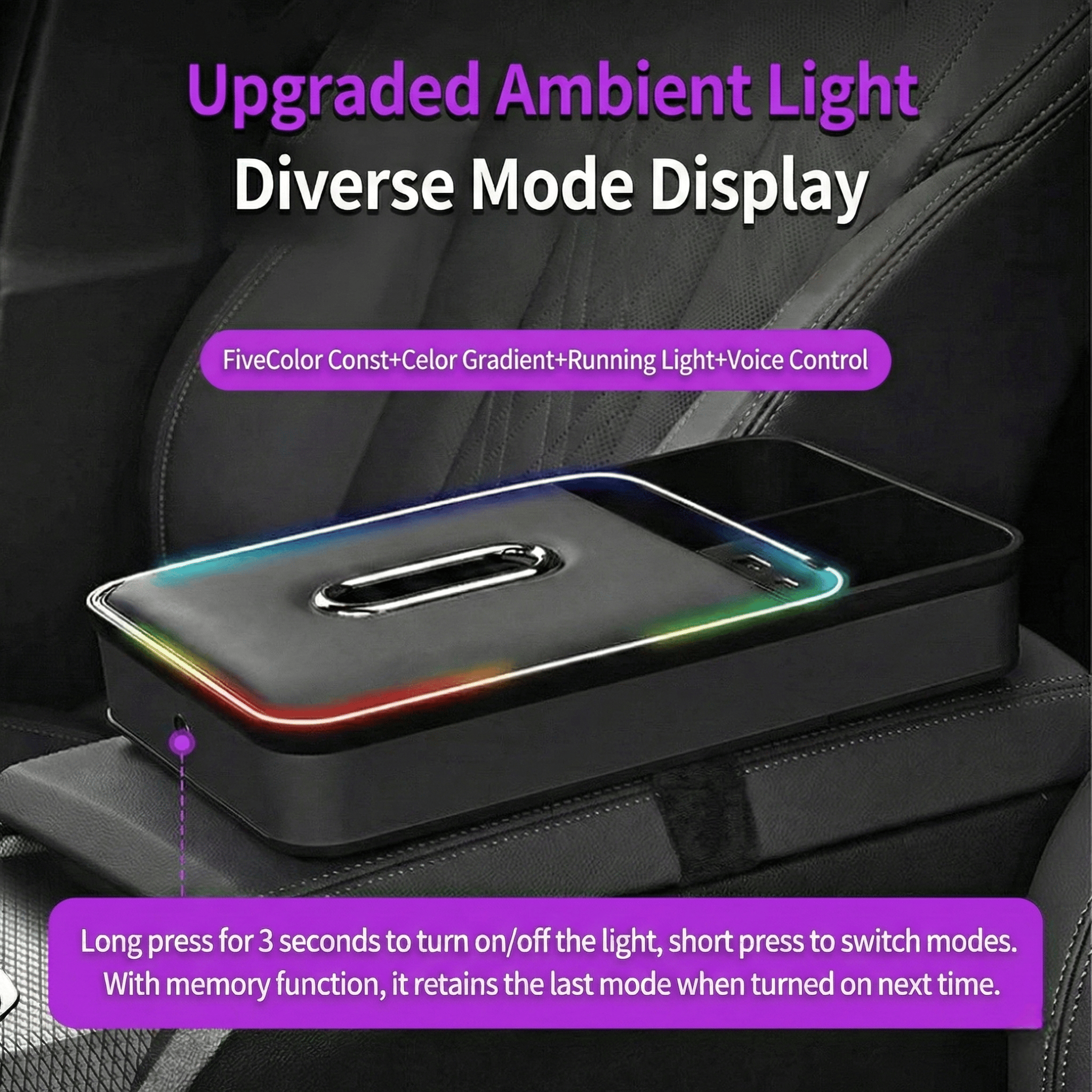 Multifunctional RGB Ambient Light Armrest Tissue Box_img_15