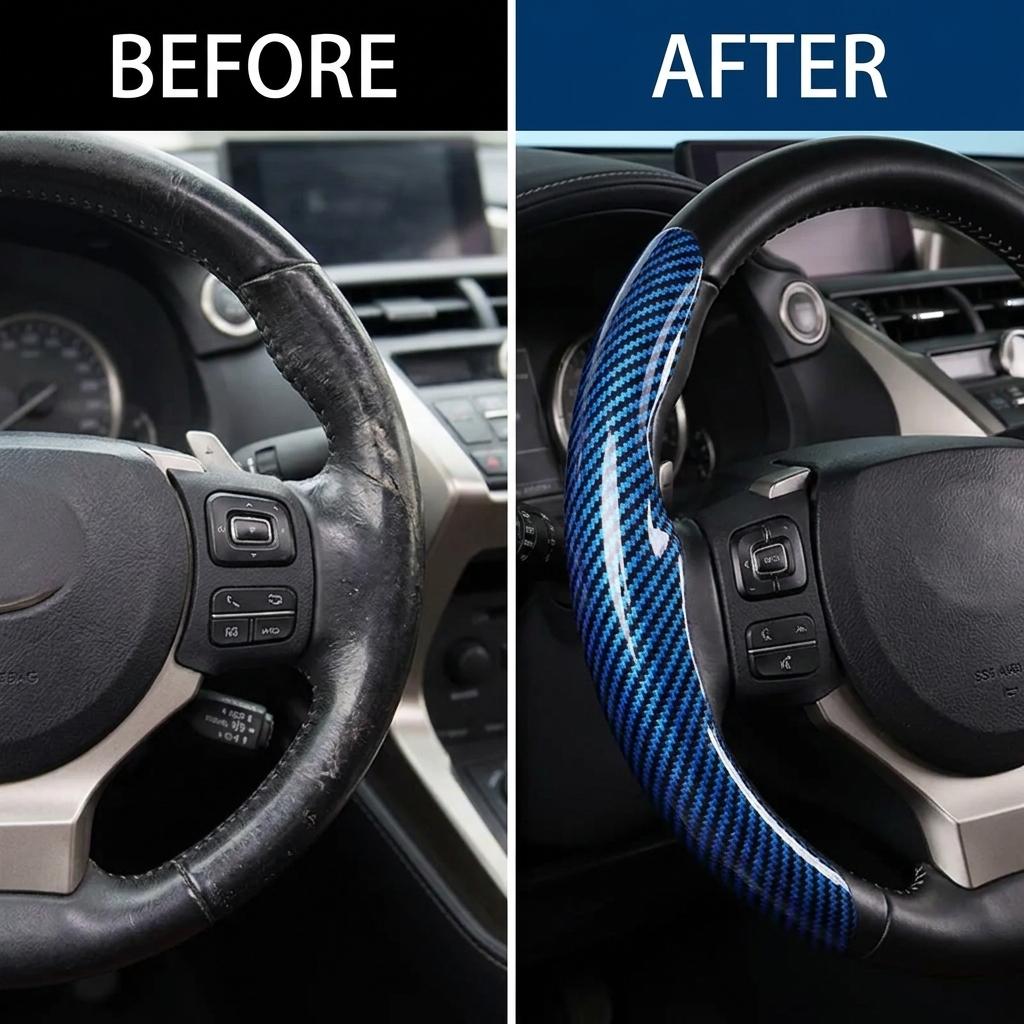 Two Part Carbon Fiber / Wood Grain Texture Steering Wheel Cover_img_12