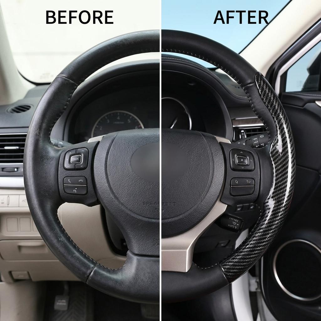 Two Part Carbon Fiber / Wood Grain Texture Steering Wheel Cover_img_19