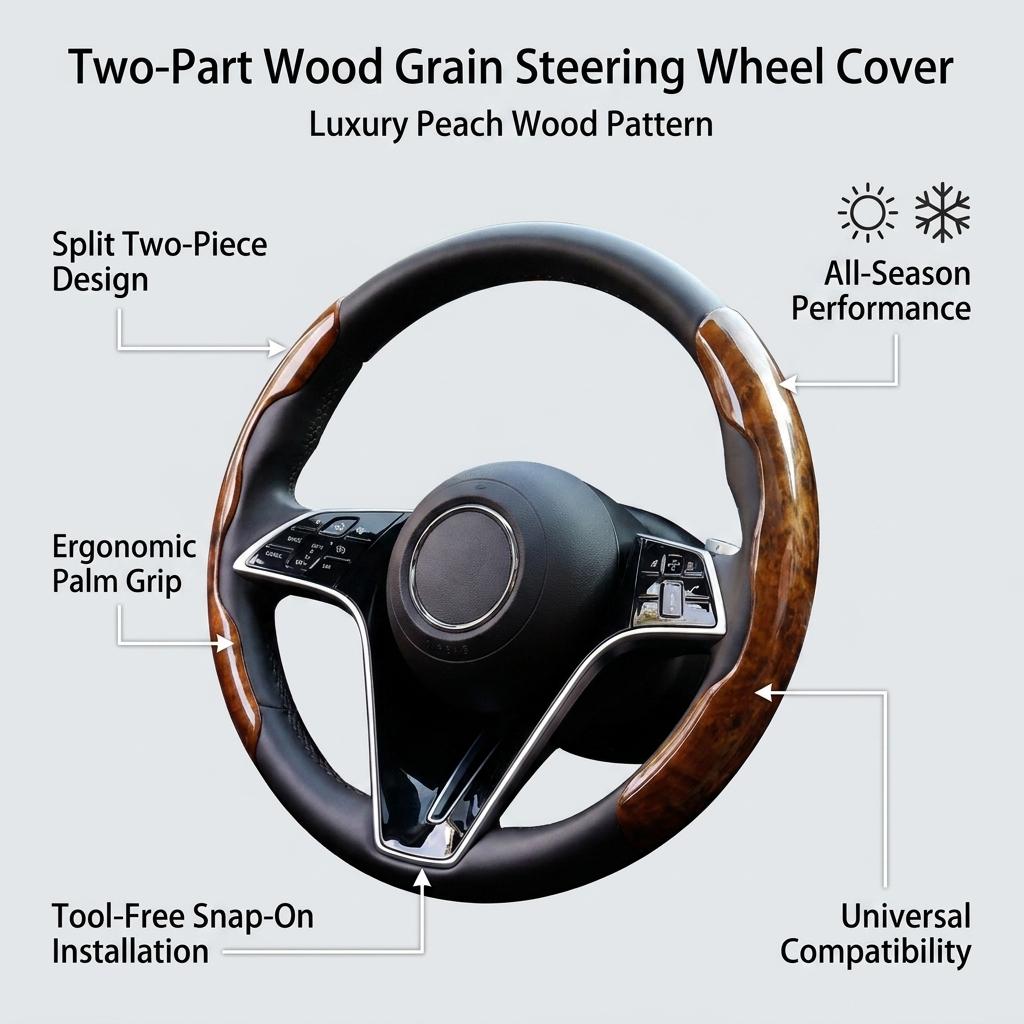 Two Part Carbon Fiber / Wood Grain Texture Steering Wheel Cover_img_33