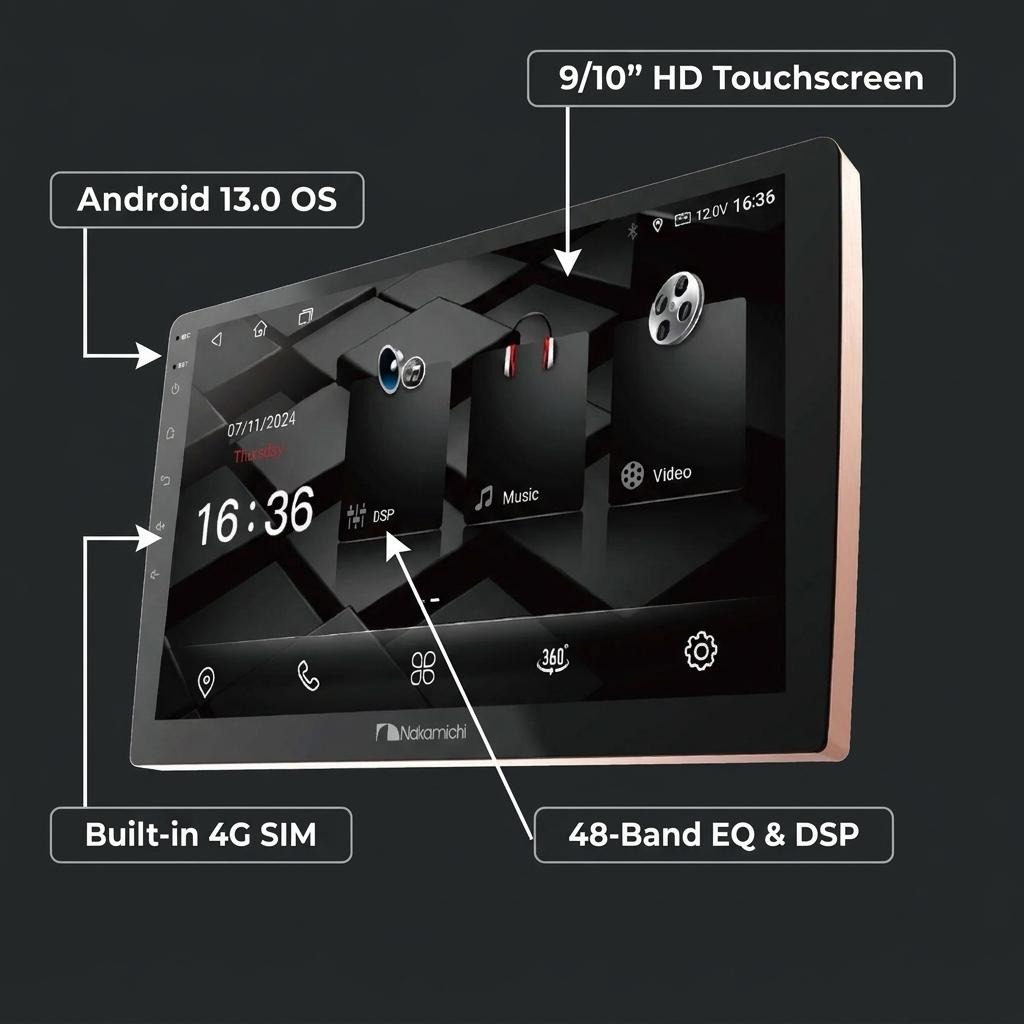 Nakamichi NAM5850 Flagship 2K Car Android Player (4GB+64GB) with 4G LTE SIM Slot, 48-Band DSP & Optical Output_img_3
