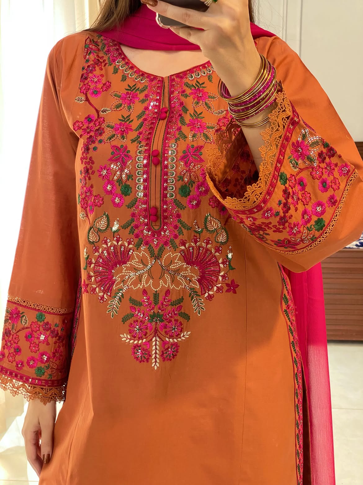Amber Blossom Embroidered 3-Piece