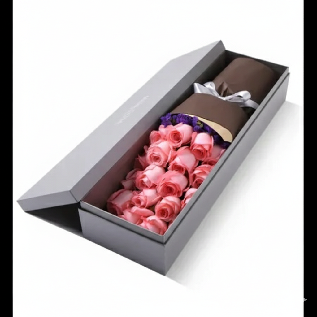 Pink Roses With Long Box