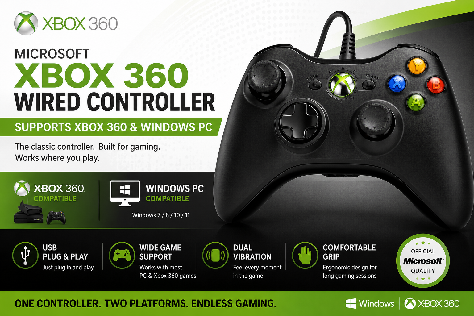 🎮 Xbox 360 / PC USB Wired Gamepad Controller_img_0
