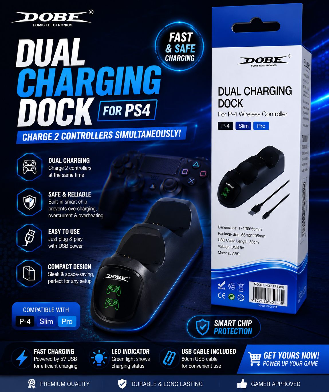 DOBE Dual Charging Dock for PS4 Controllers