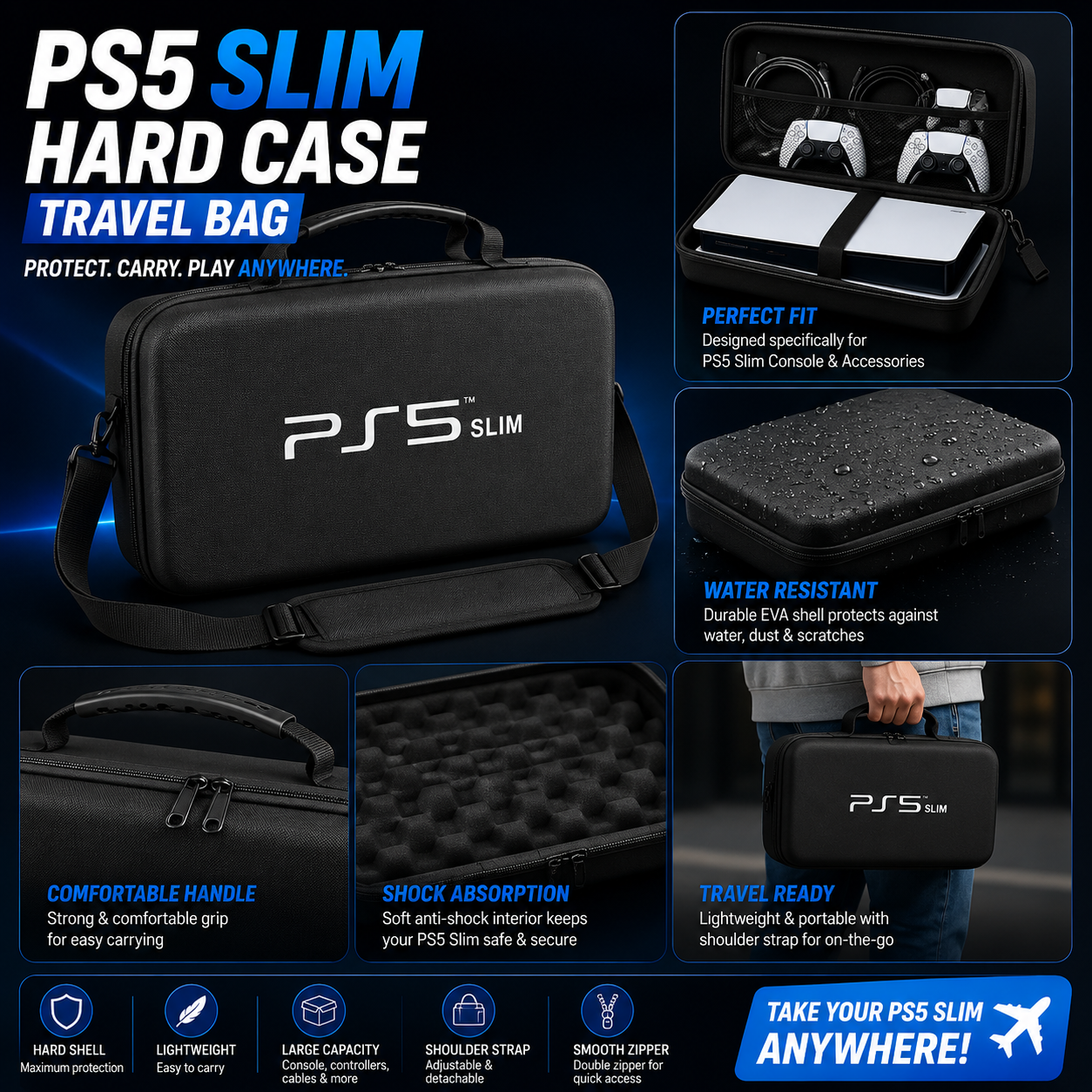 🎮 PS5 Slim Hard Carrying Case Bag – Premium Protection