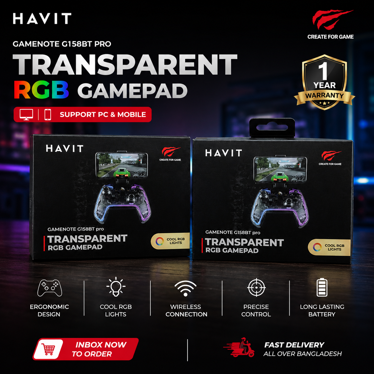 HAVIT Transparent RGB Gamepad – G158BT Pro_img_0