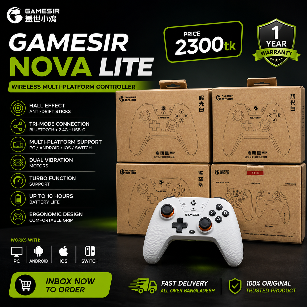 GameSir Nova Lite Wireless   Hall Effect Anti-Drift Sticks Controller