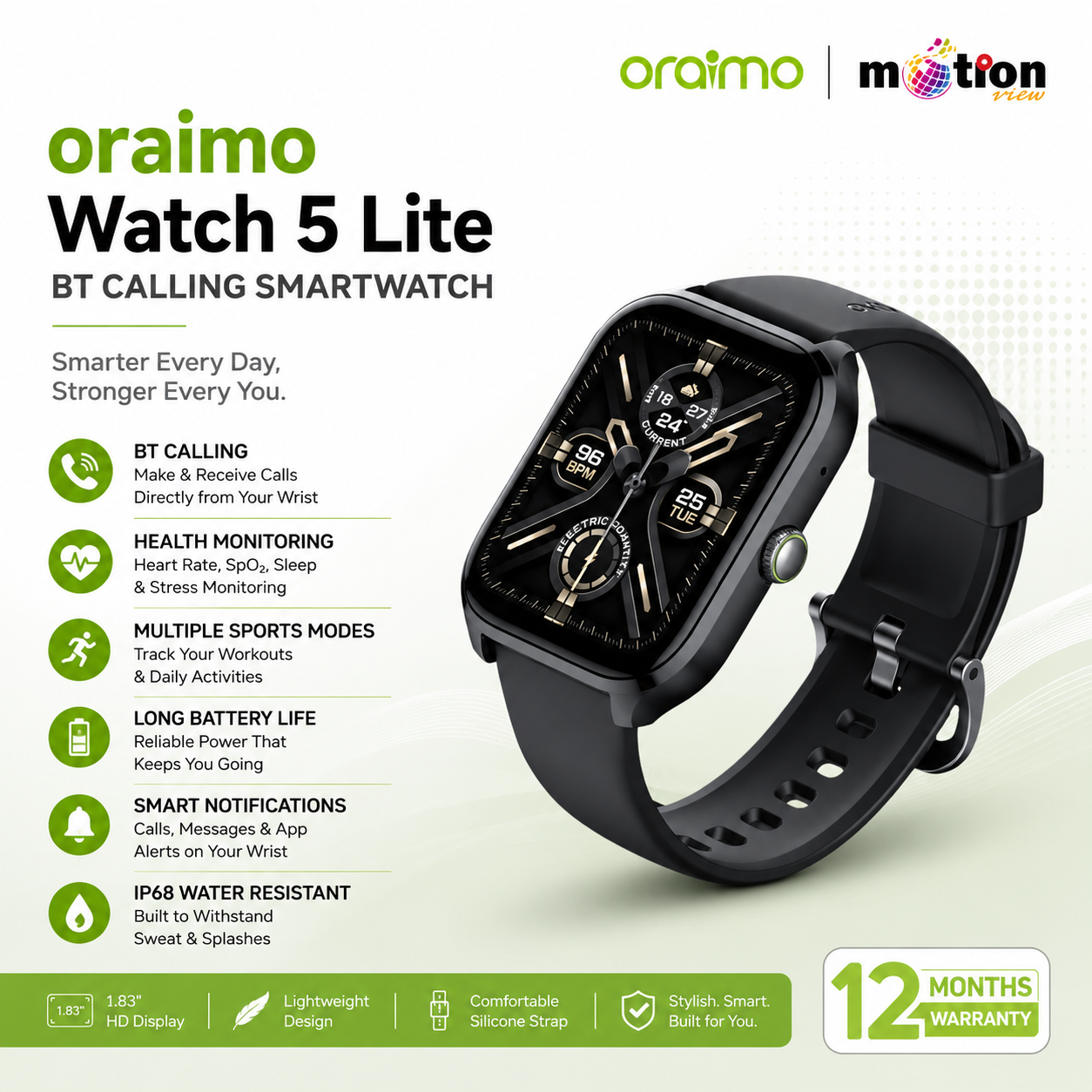 Oraimo Watch 5 Lite BT Calling Smartwatch (OSW-804)