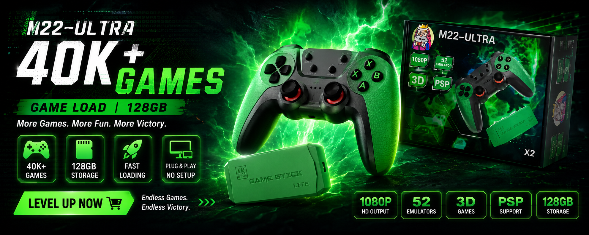 🔥 M22 Ultra Game Stick | 40K+ Retro Games | 128GB