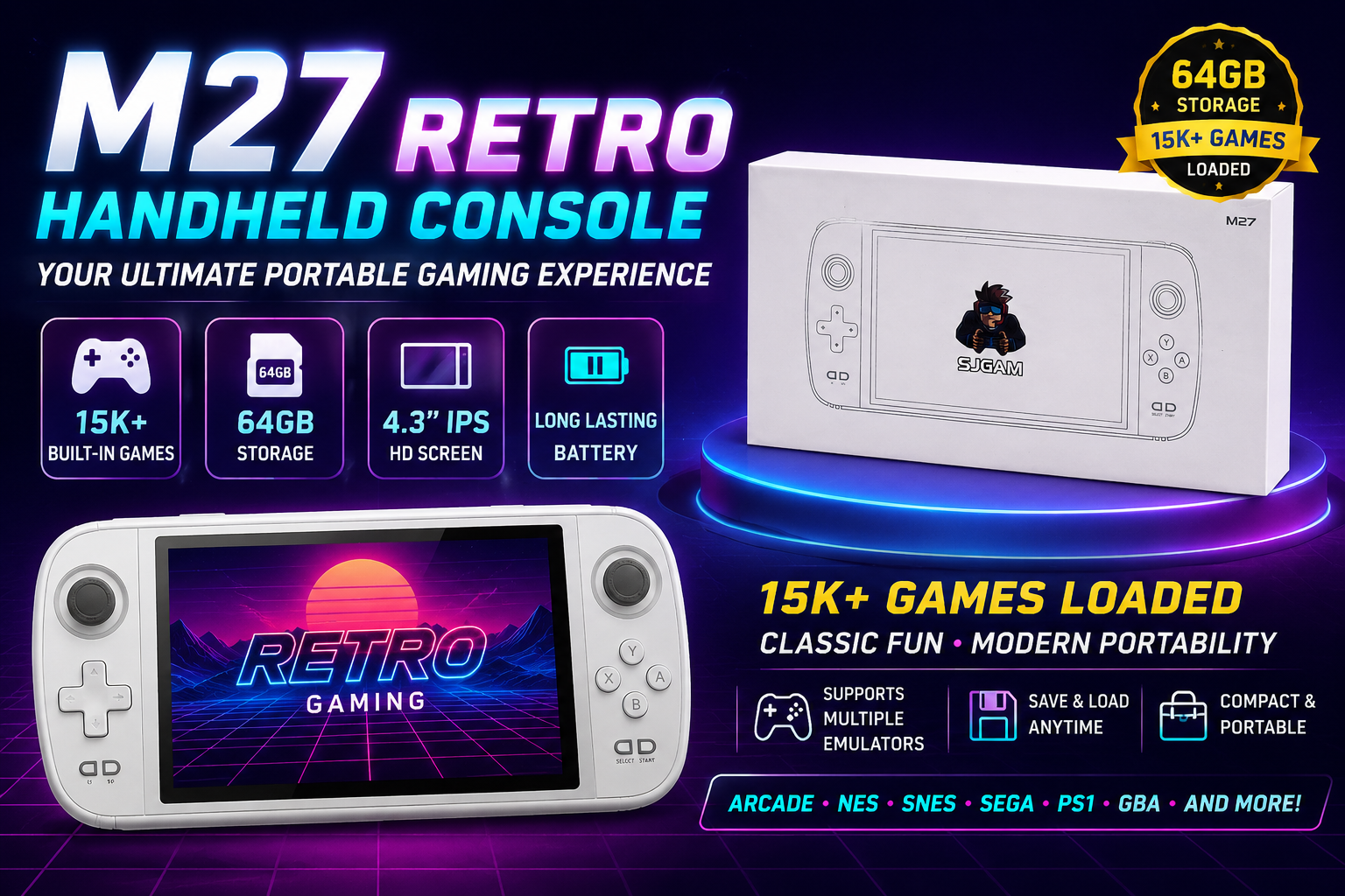 🔥 M27 Retro Gaming Handheld 64GB | 15K+ Classic Games Ready to Play 🎮_img_0