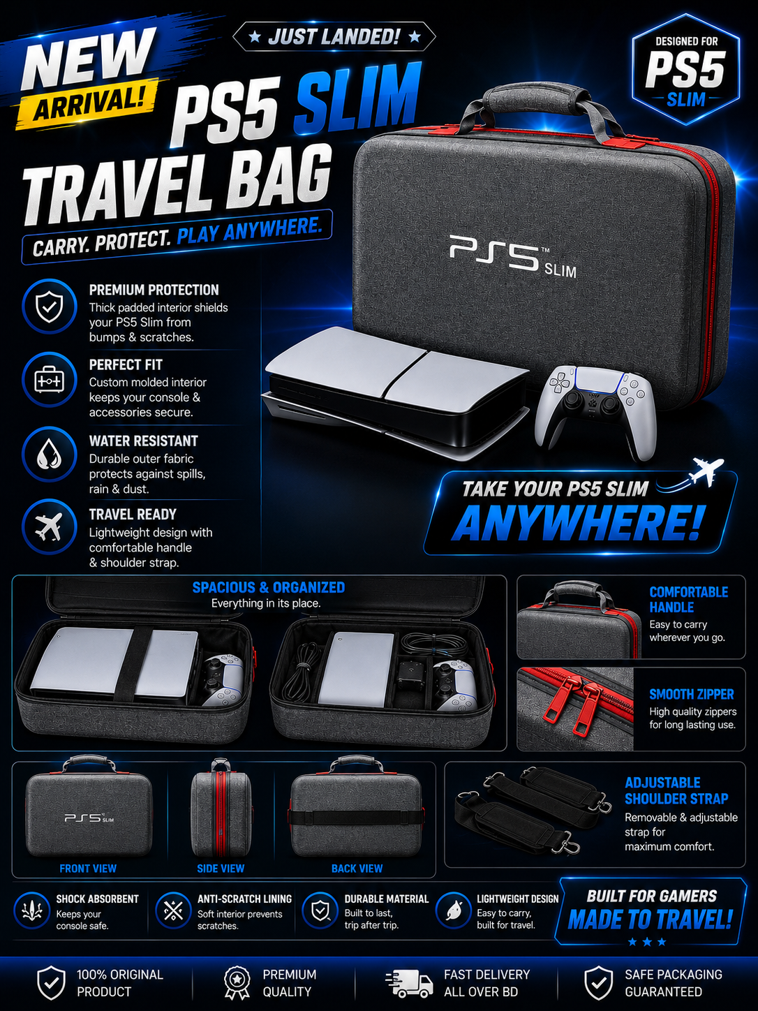 🎒 PS5 Slim Disc Travel Bag🔥 Premium Protection for Your Console