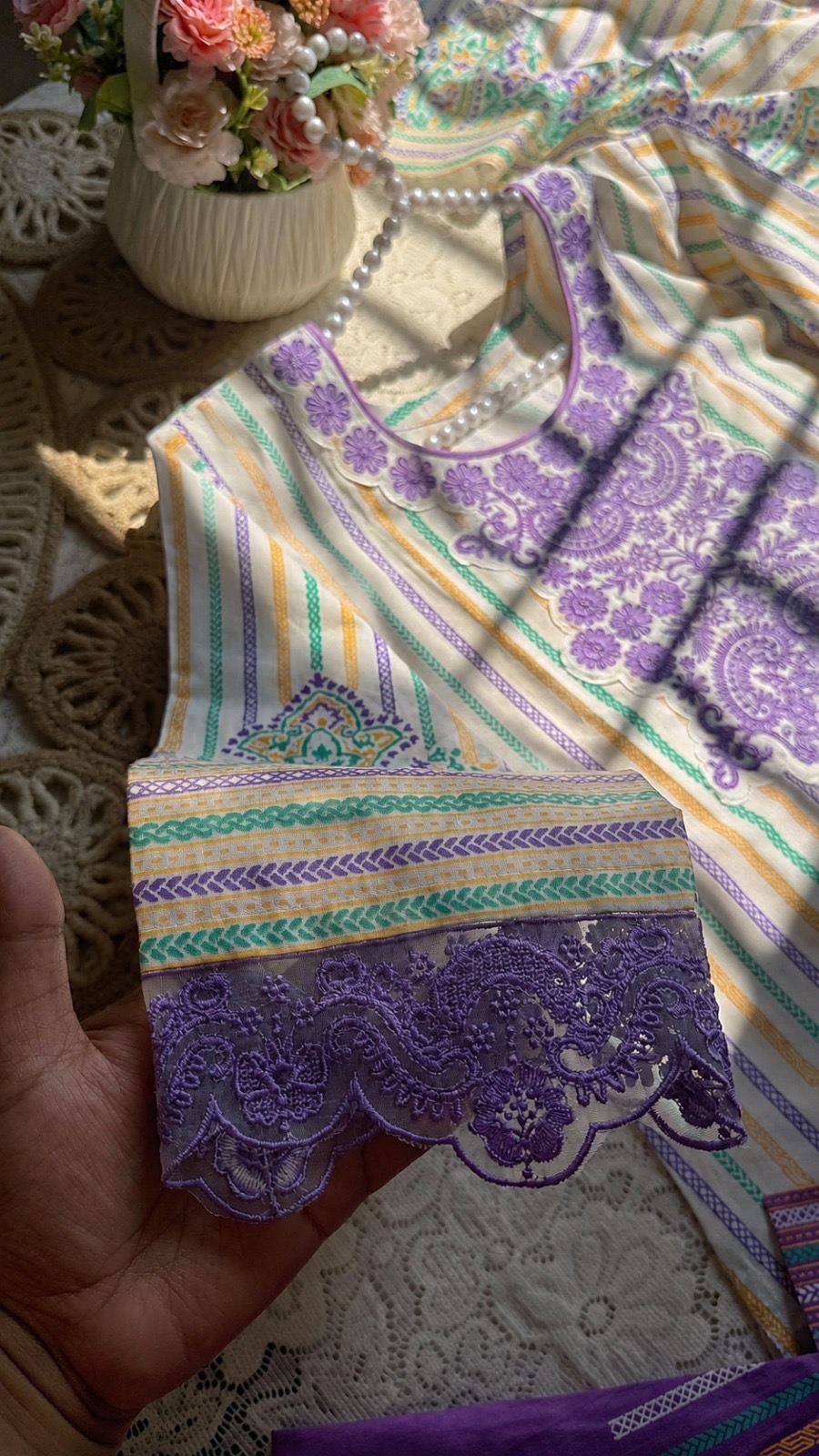 White Cotton Jacquard Kurta Comfort Pant Dupatta