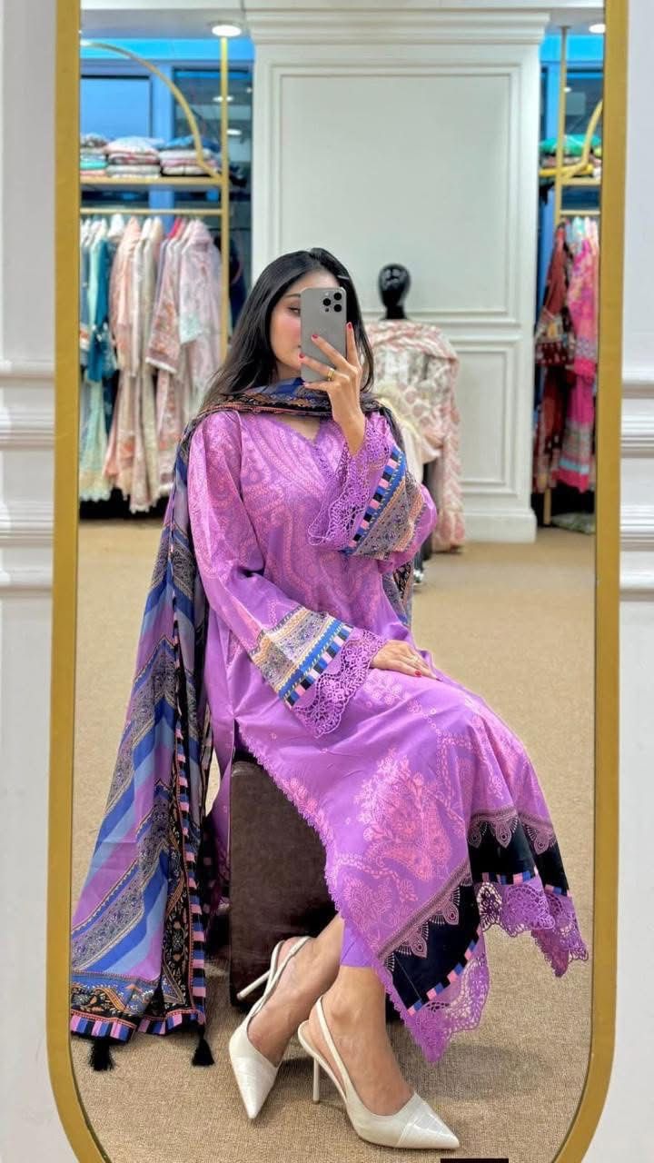 Royal Lavender Digital Print Dubai Silk 3-Piece Set