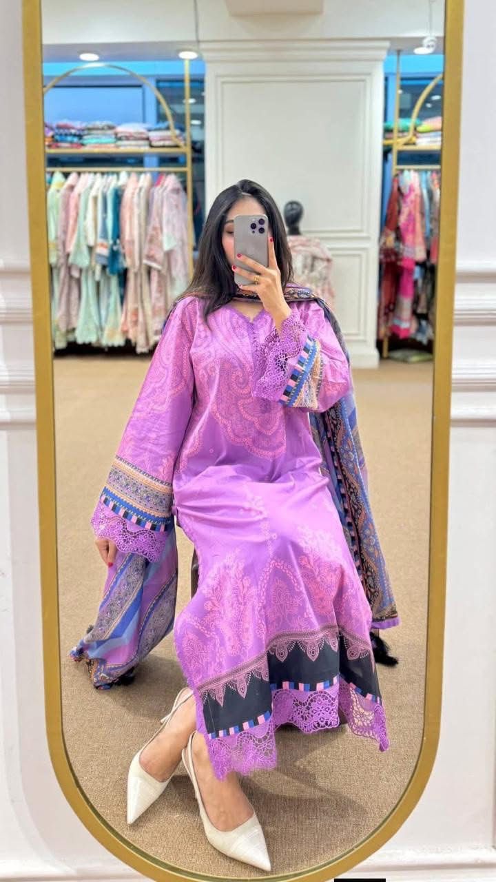 Royal Lavender Digital Print Dubai Silk 3-Piece Set thumbnail 4