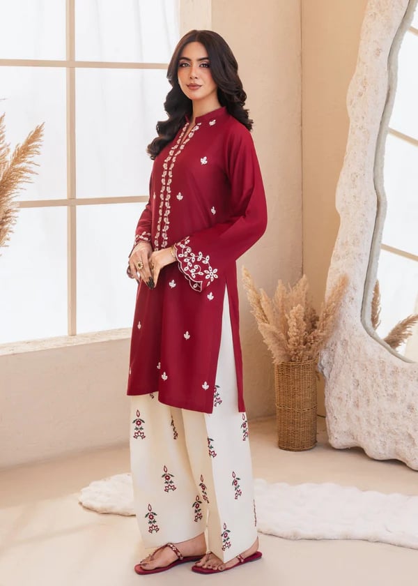 New Arrival – Elegant Red Embroidered Kurti Set