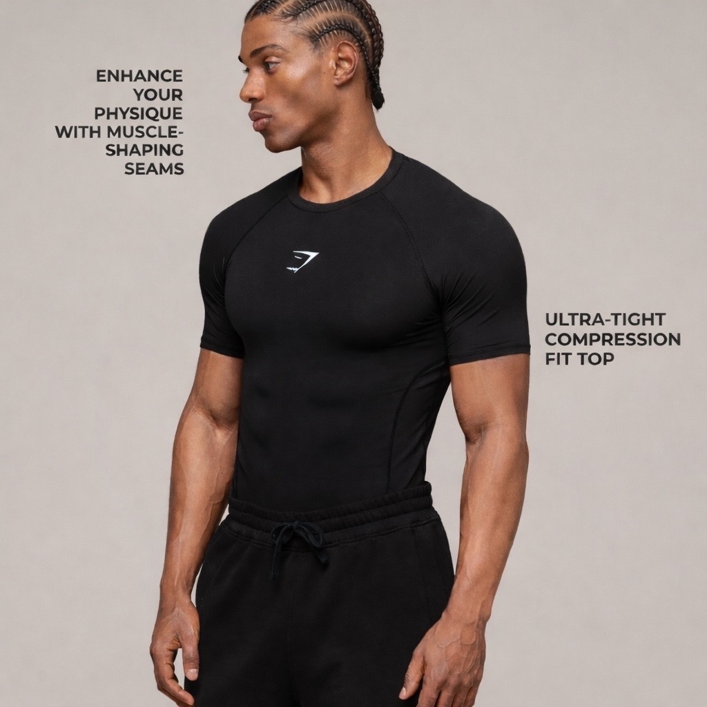 Gym*shark Half Sleeve White logo Compression