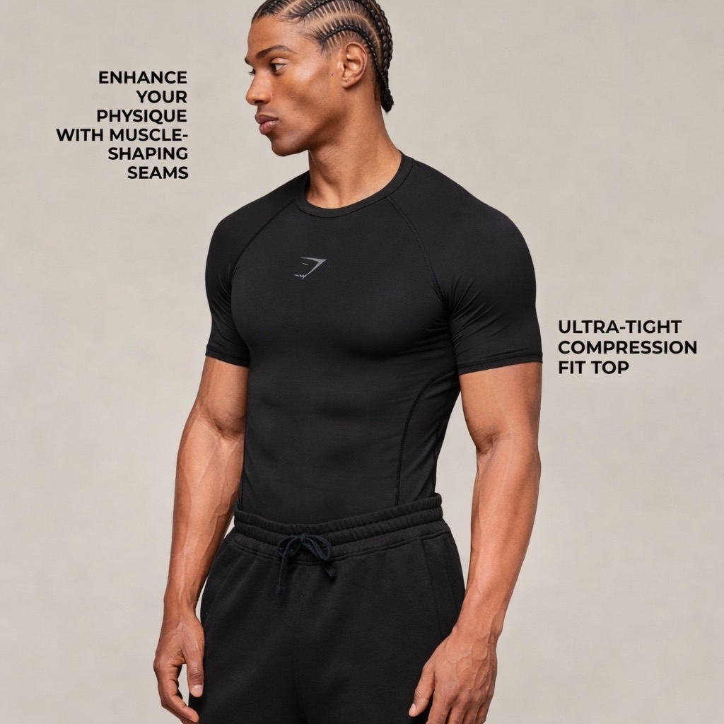 Gym*shark Half Sleeve Black Compression
