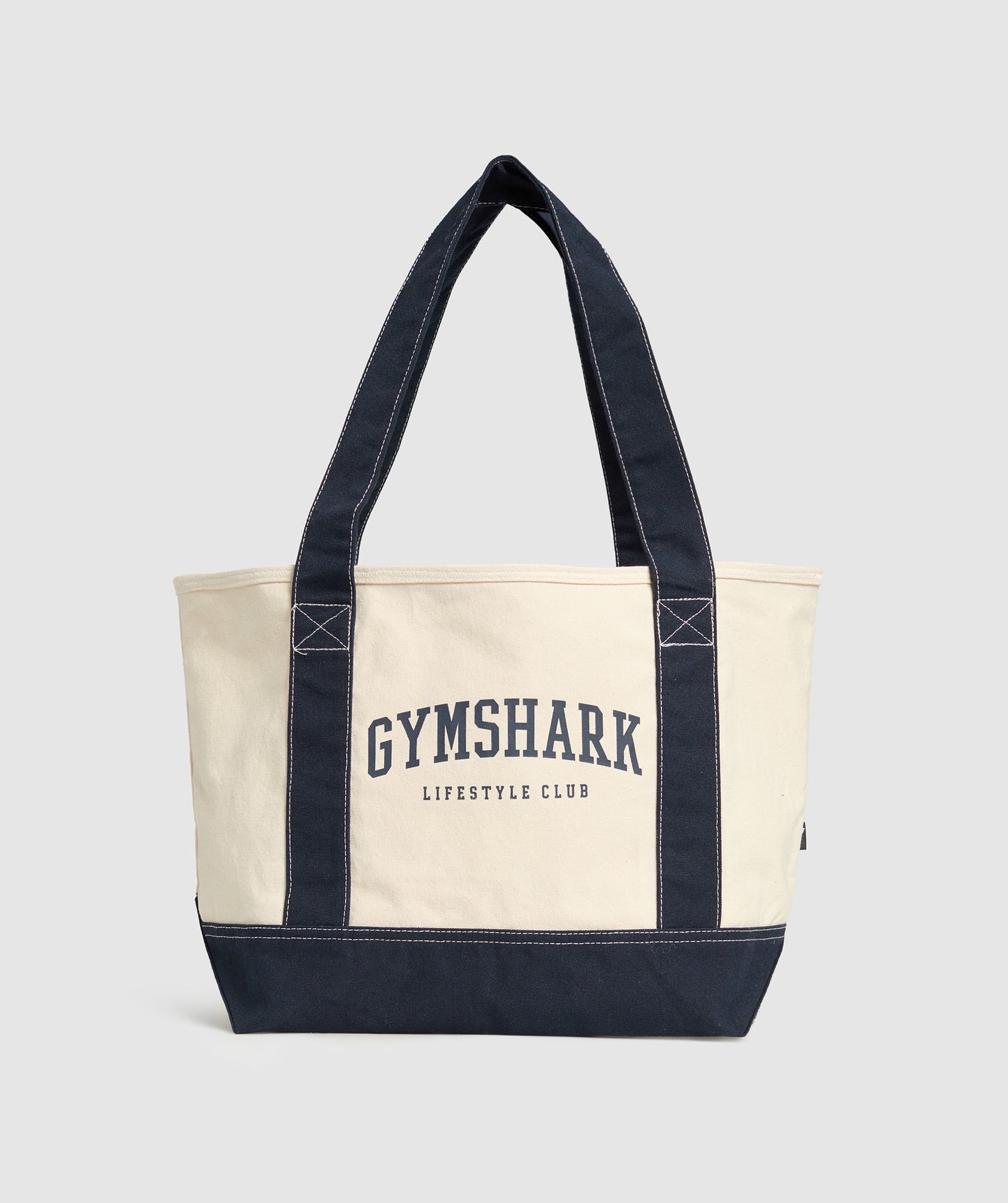 GYM*SHARK COLLEGIATE OVERSIZED TOTE- Oat White/Heavy Blue.