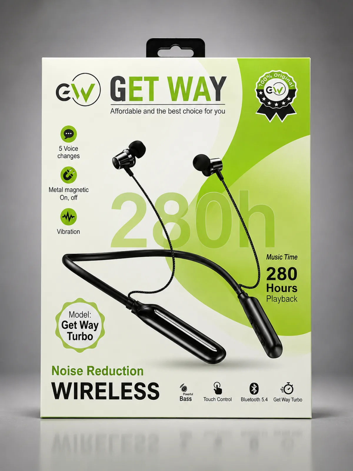 Get Way Turbo Wireless Neckband ২৮০ ঘণ্টা মিউজিক টাইম + ভাইব্রেশন এলার্ট! - Image 1