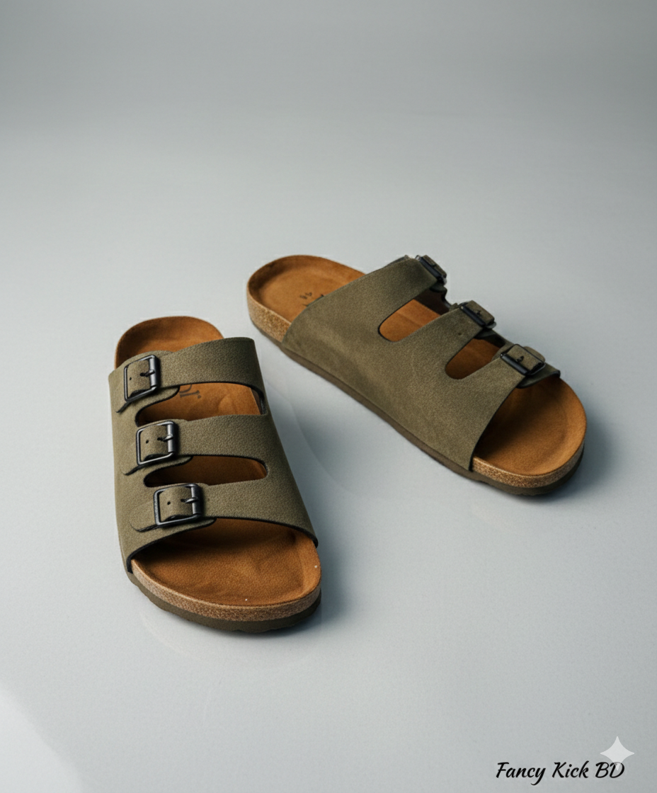 Three-Strap olive "Arizonaa" Style Sandals
