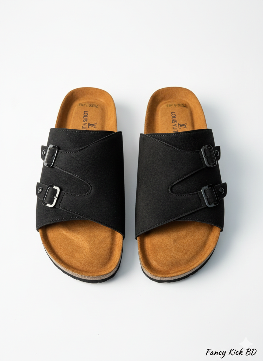 Dual-Strap black Men's Slides