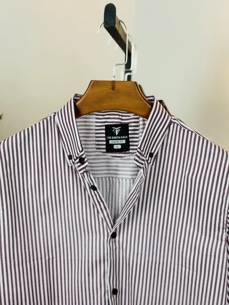 Premium Stripe Casual Shirt – White & Maroon