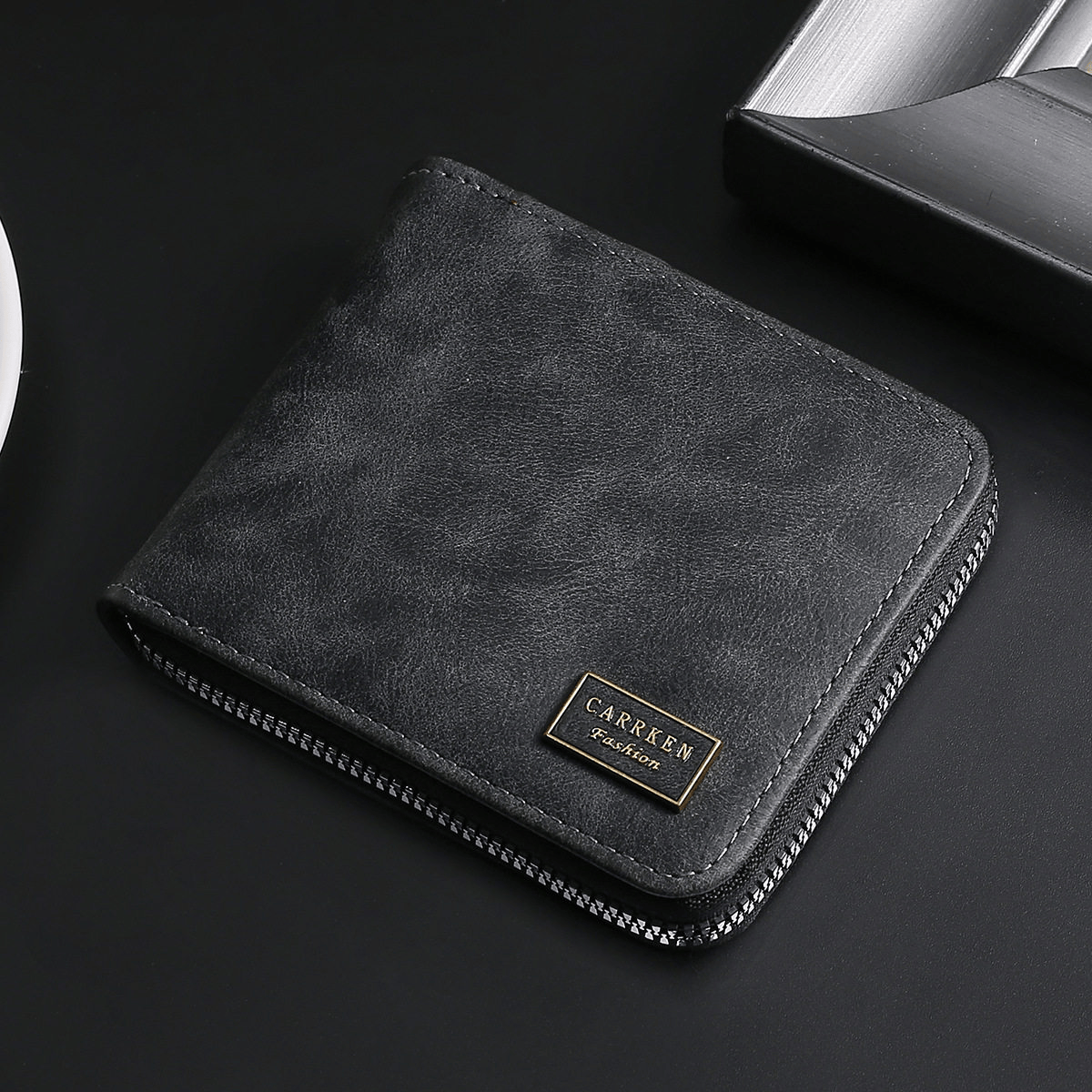 Men's business fashion multi-function zipper short wallet large capacity multi-card wallet