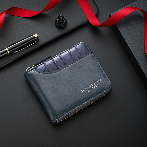 Men's Short Wallet Large Capacity Zipper Coin Purse Multi-Card Slot_img_8